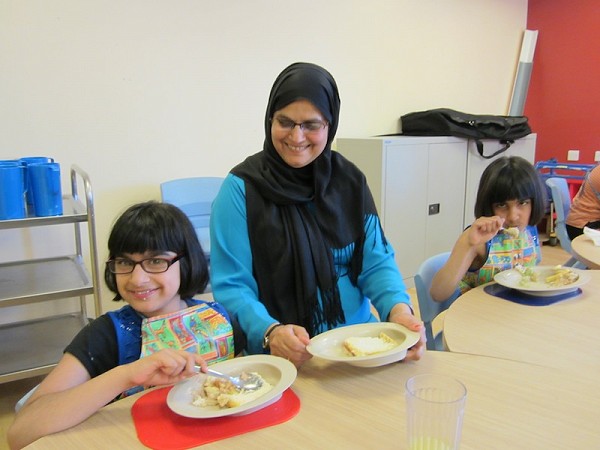 Enjoying school lunch