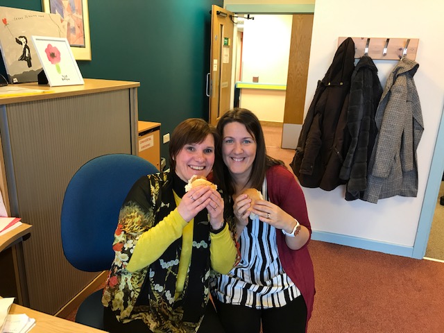 staff eating butties